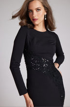 Load image into Gallery viewer, Crepe Long Sleeve with Sequin Lace Inset Gown