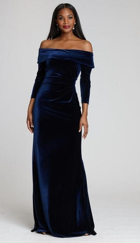 Off the Shoulder Stretch Velvet Portrait Column Gown