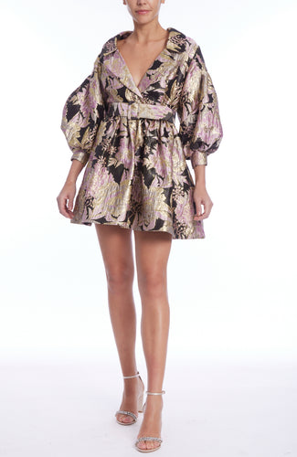 Belle Floral Brocade Belted Mini Dress