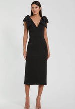 Load image into Gallery viewer, Bow Strap Crepe Fitted Midi Dress