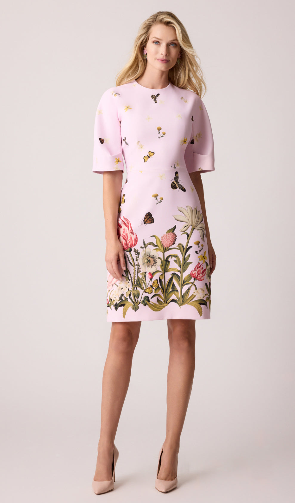 Crepe Butterfly Border Print Sheath Dress