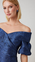 Load image into Gallery viewer, Metallic Jacquard Off Shoulder Puff Sleeve Gown