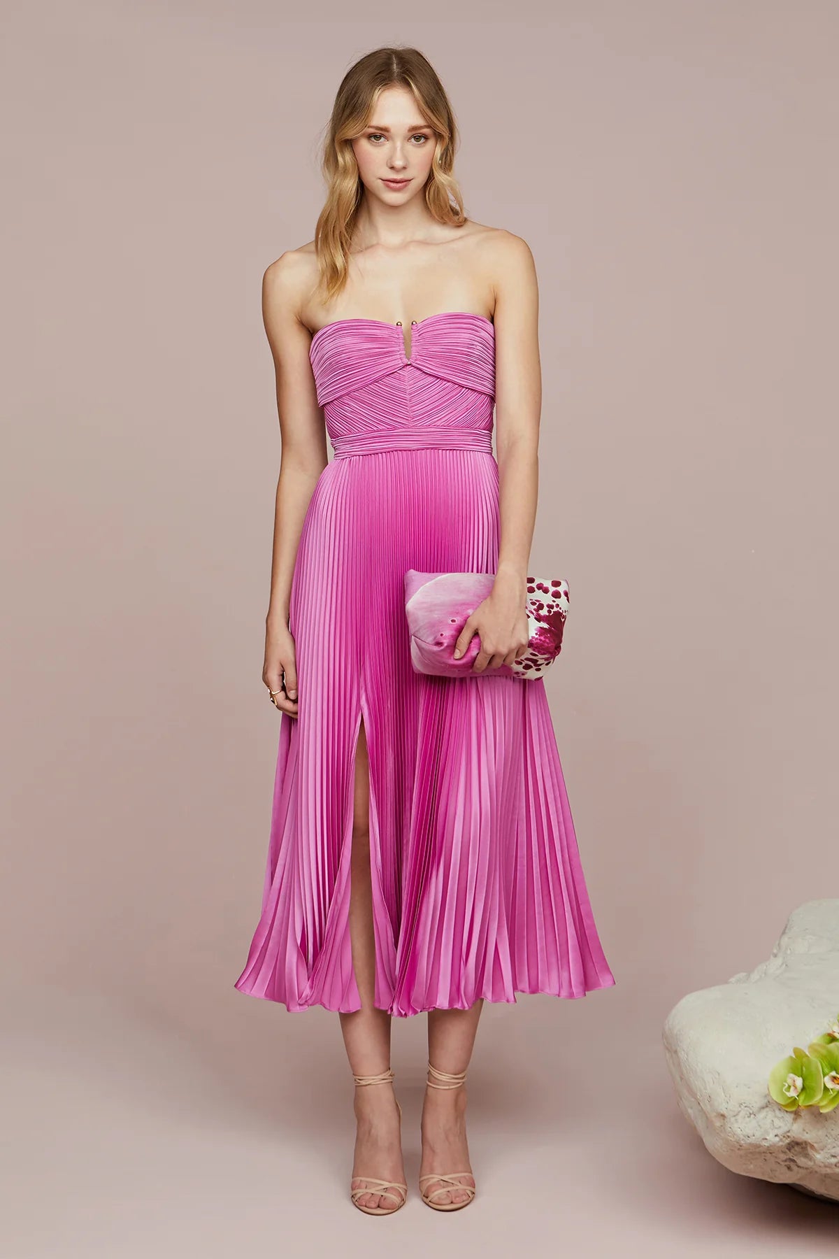 Harden Pleated Strapless Midi Dress