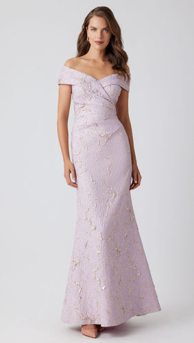 Metallic Jacquard Portrait Side Drape Gown