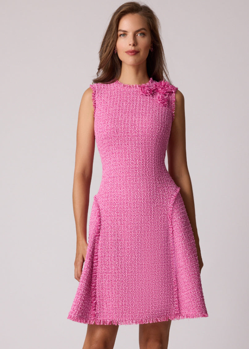 Metallic Tweed Raw Hem Dress
