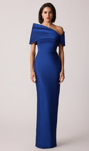 Stretch Mikado Asymmetrical Off Shoulder Cuff Gown