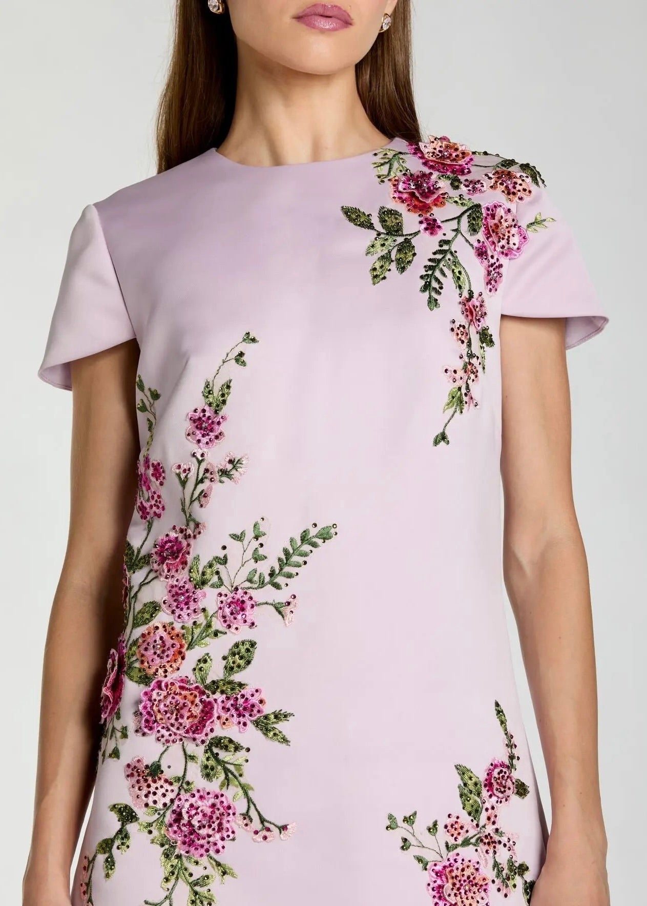 Embroidered Satin Mini Dress