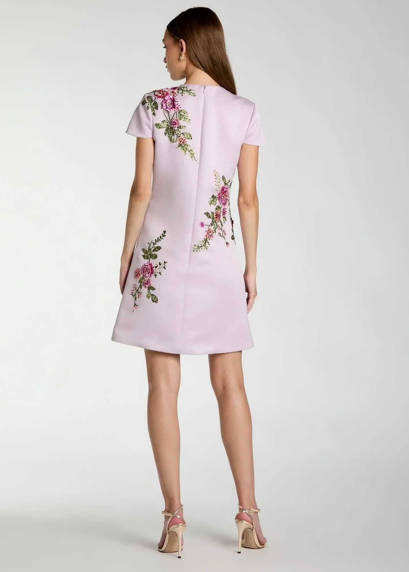Embroidered Satin Mini Dress