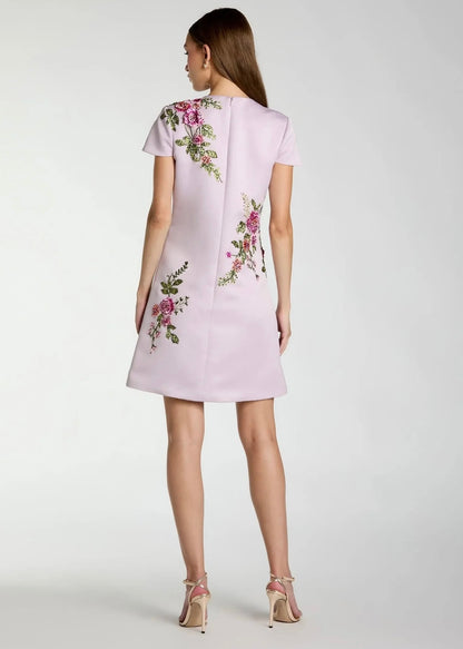 Embroidered Satin Mini Dress