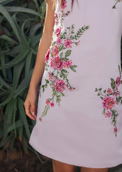 Embroidered Satin Mini Dress