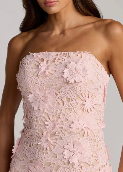 Strapless 3D Floral Midi Dress