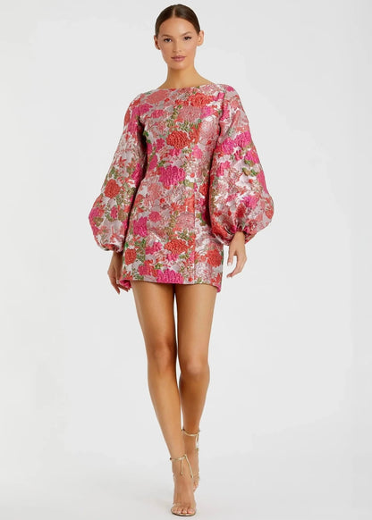 Floral Brocade Mini Dress