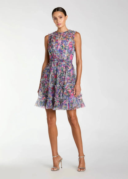 Micro Ruffle Floral A-Line Mini Dress