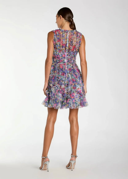 Micro Ruffle Floral A-Line Mini Dress