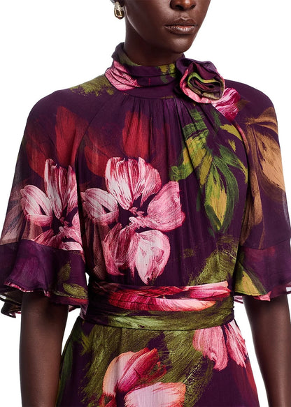 Chiffon Floral Flutter Sleeve Maxi Gown