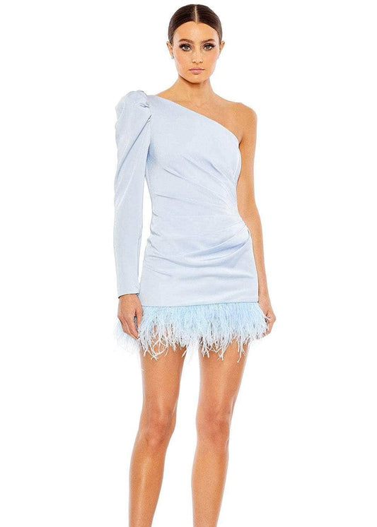 Feather Trim One Shoulder Mini Dress