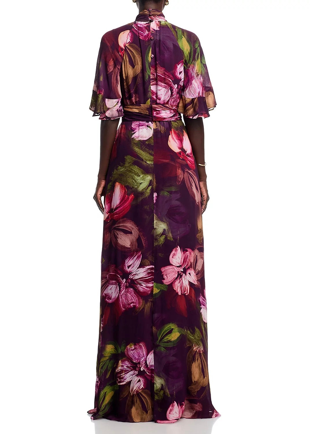 Chiffon Floral Flutter Sleeve Maxi Gown
