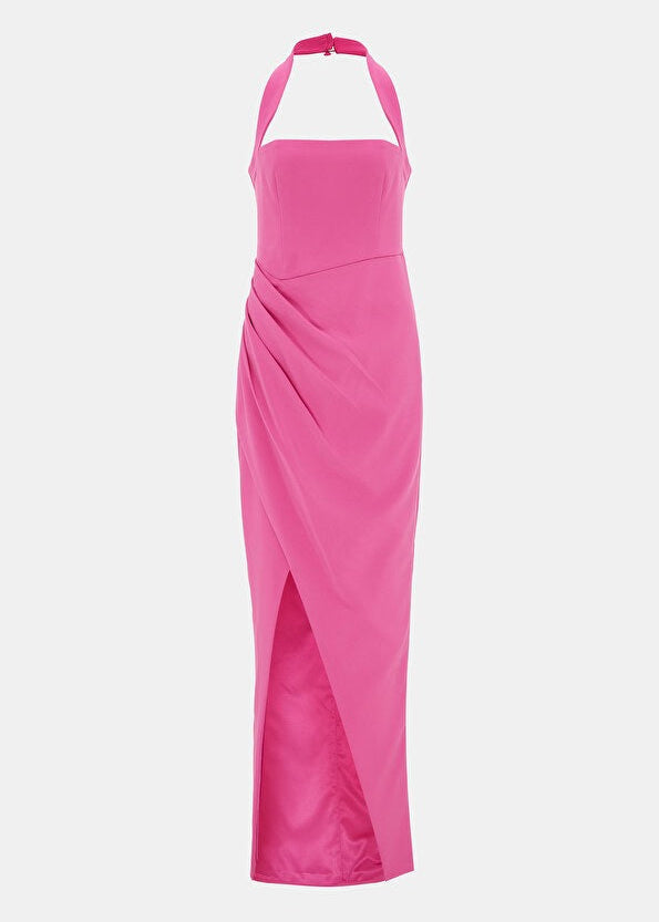 Halter Asymmetrical Drape Dress