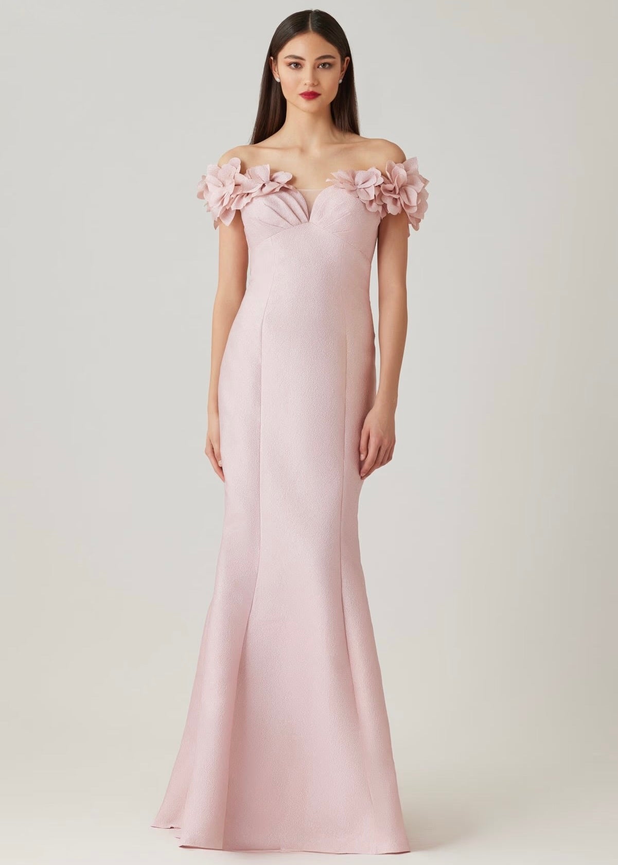 Jacquard Flower Petal Off The Shoulder Gown