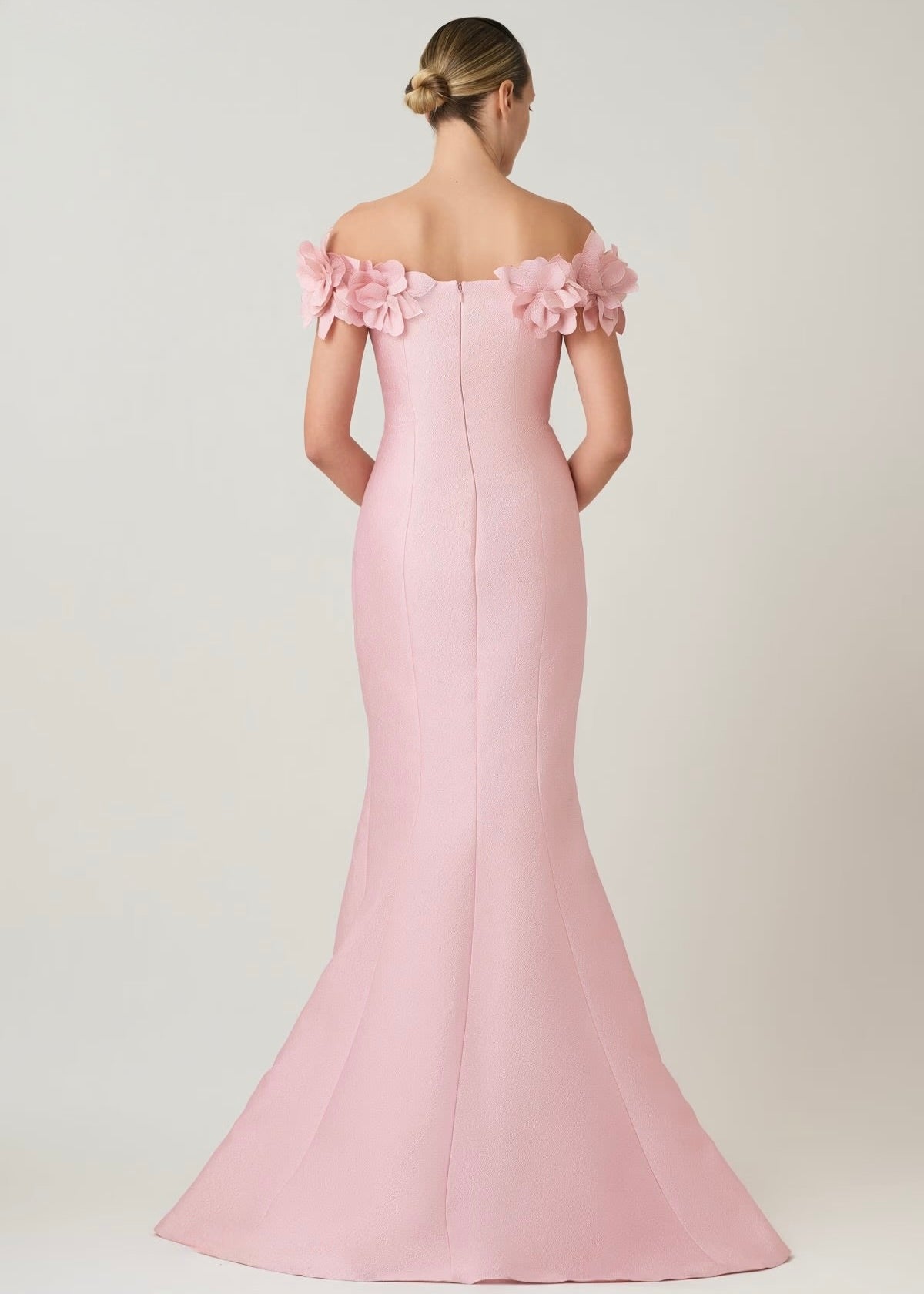 Jacquard Flower Petal Off The Shoulder Gown