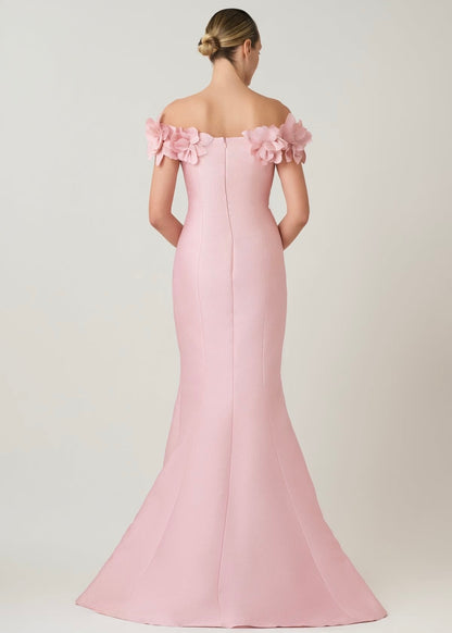 Jacquard Flower Petal Off The Shoulder Gown