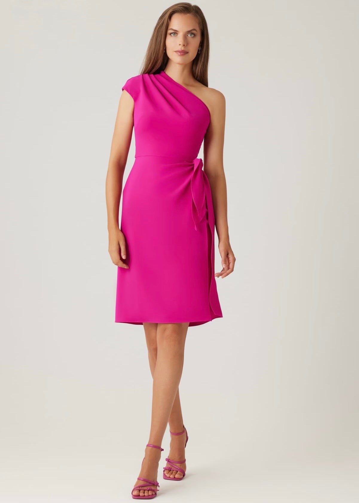 Crepe One Shoulder Apron Skirt Dress