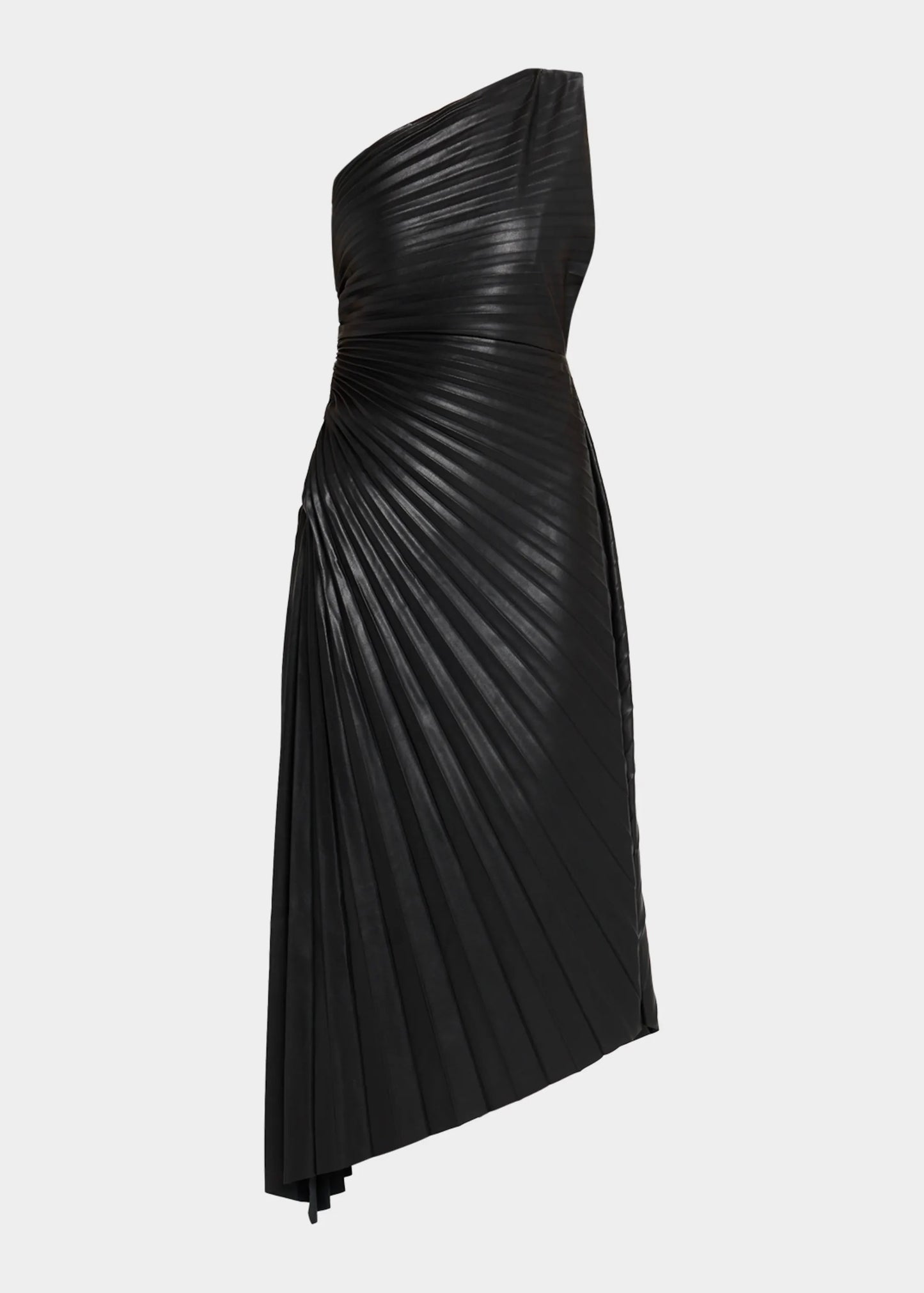 Asymmetrical Pleated Leather Dress