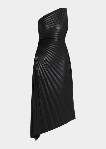 Asymmetrical Pleated Leather Dress