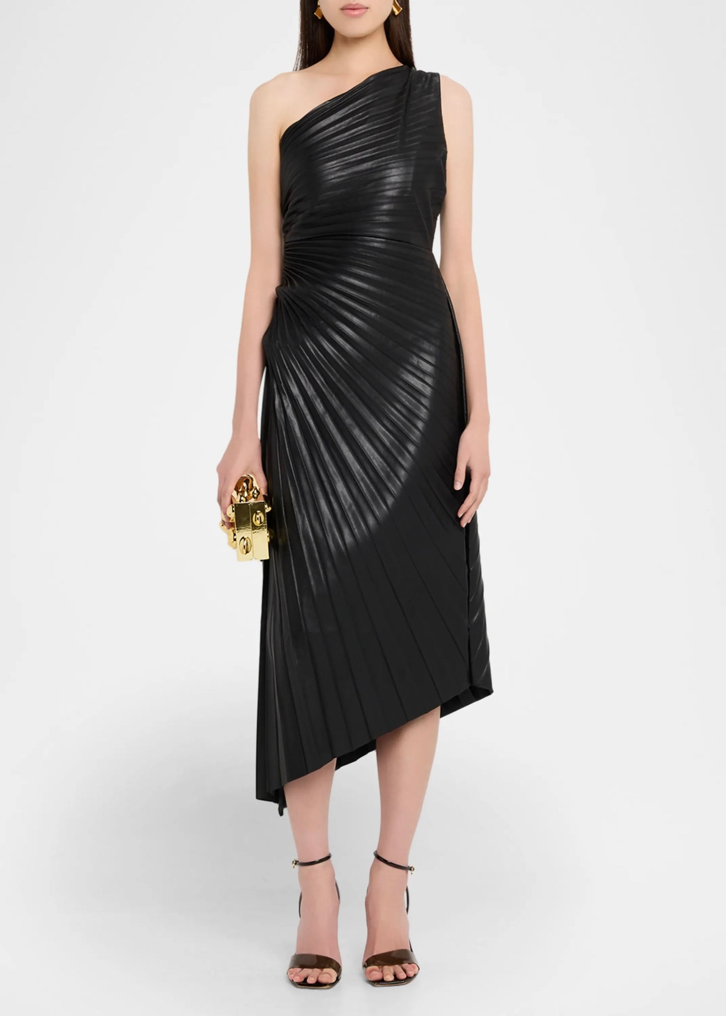 Asymmetrical Pleated Leather Dress