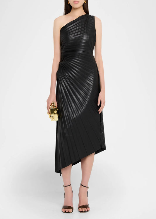 Asymmetrical Pleated Leather Dress