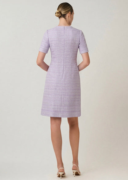 Tweed Short Sleeve Floral Appliqué Sheath Dress