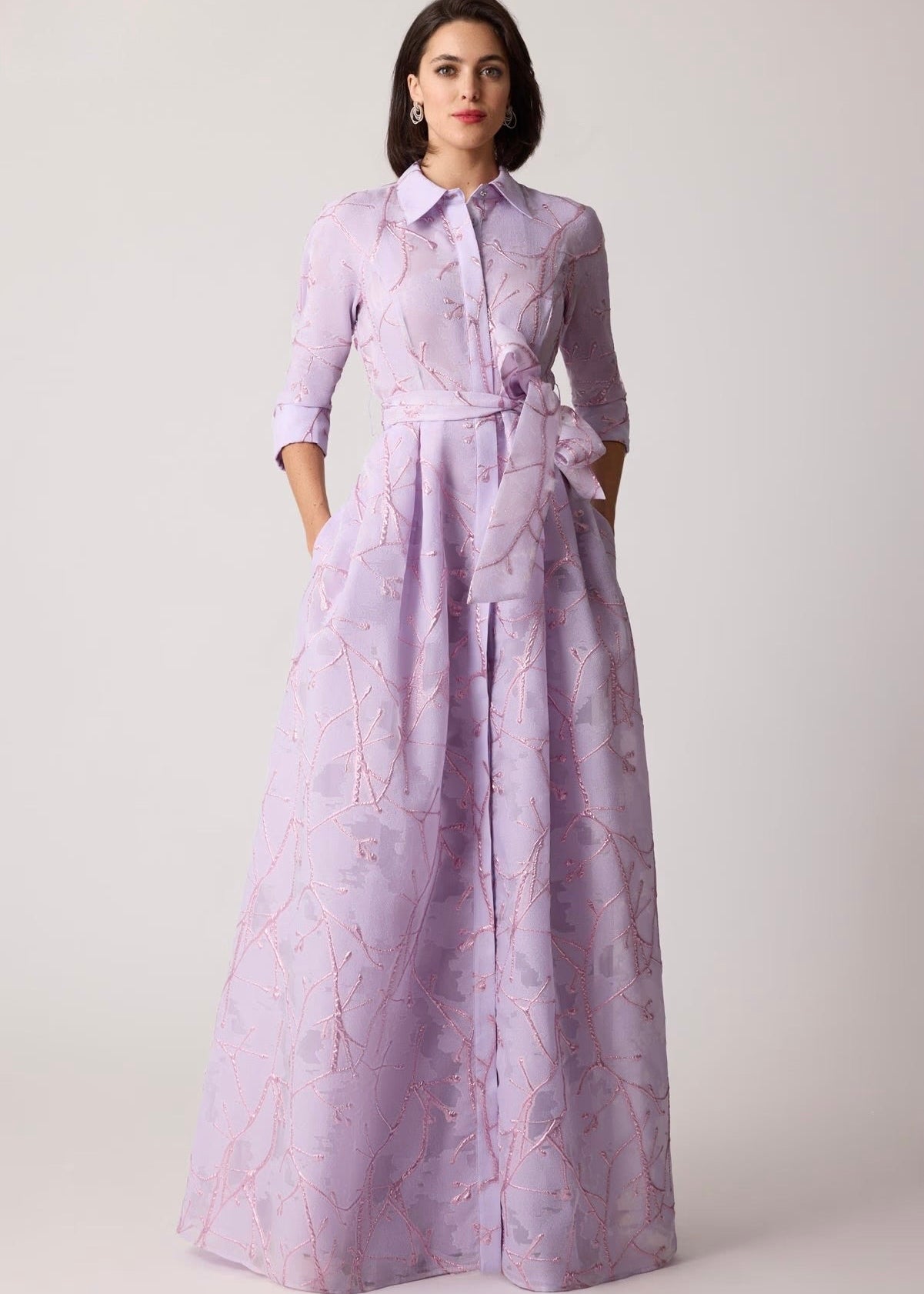 Metallic Organza Shirtwaist Gown
