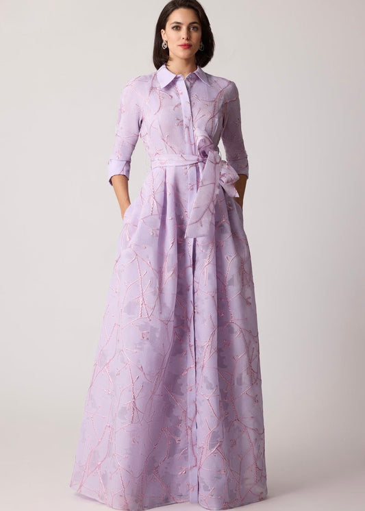 Metallic Organza Shirtwaist Gown