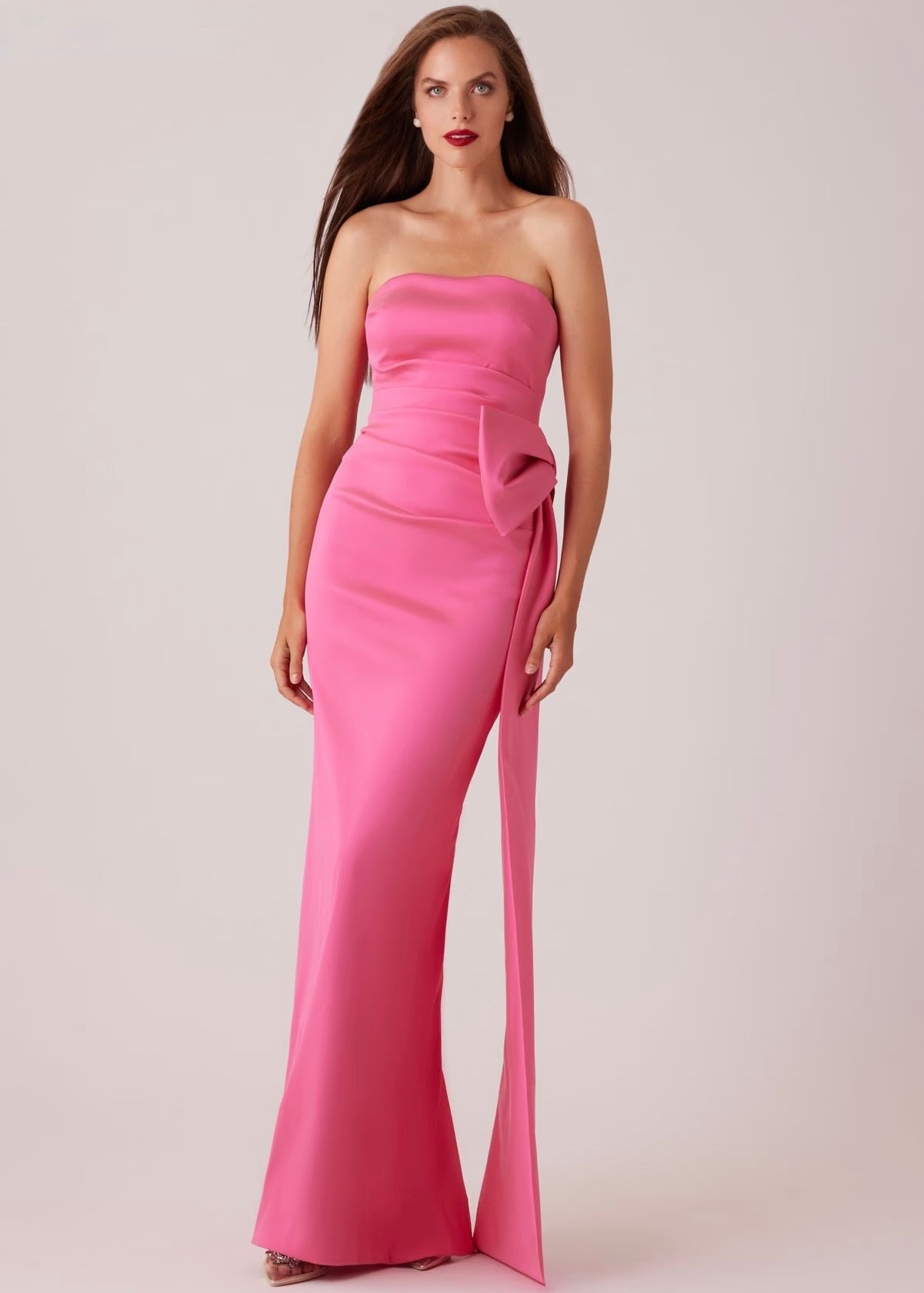 Stretch Mikado Strapless Side Bow Gown