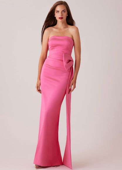 Stretch Mikado Strapless Side Bow Gown