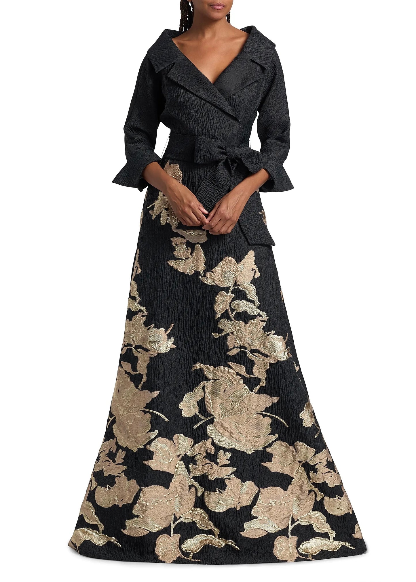 Metallic Jacquard Floral Shirtdress Gown