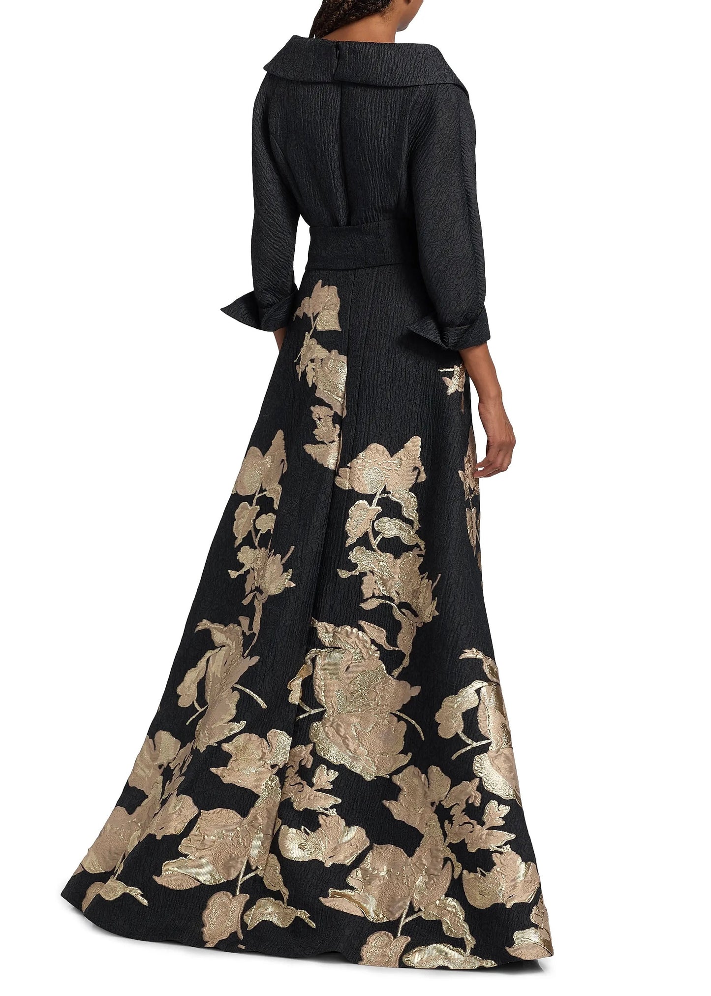 Metallic Jacquard Floral Shirtdress Gown
