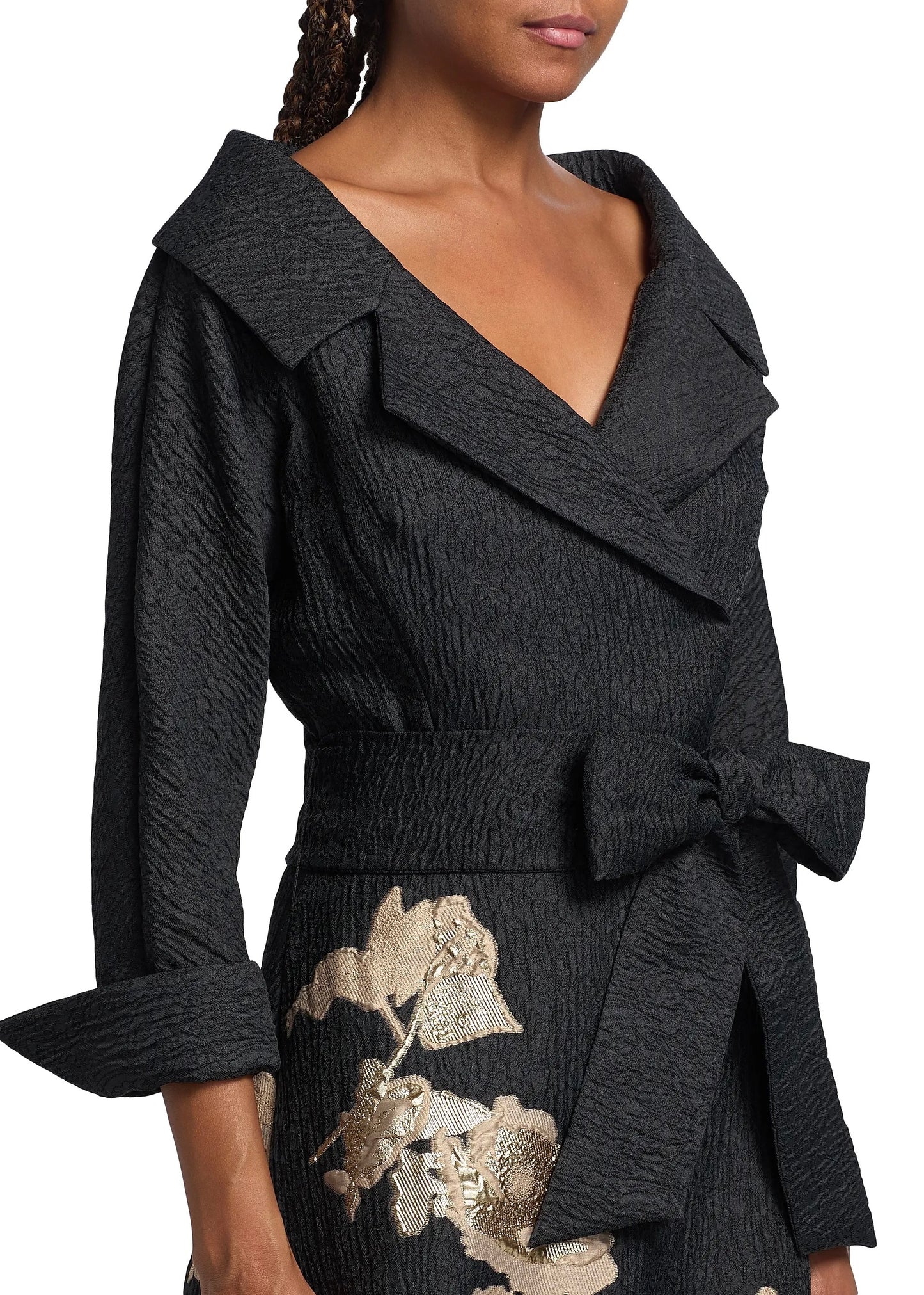 Metallic Jacquard Floral Shirtdress Gown