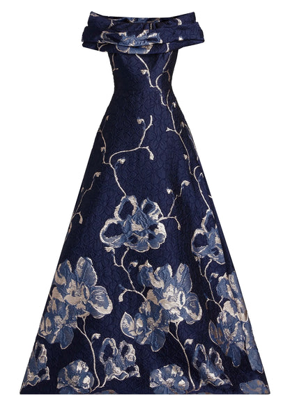 Off the Shoulder Floral Border Gown