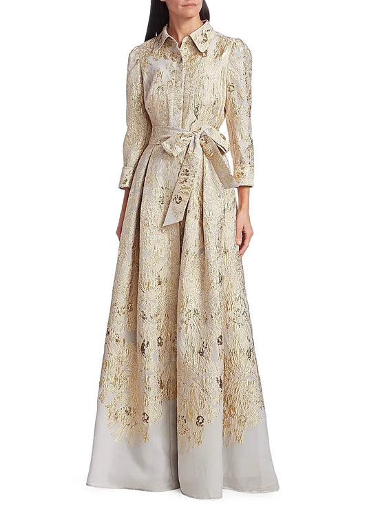 Metallic Shirt Waist Organza Gown