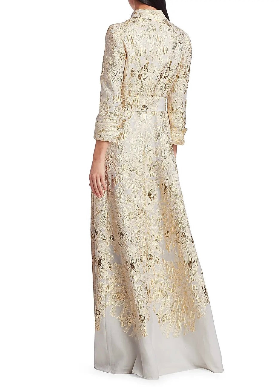 Metallic Shirt Waist Organza Gown