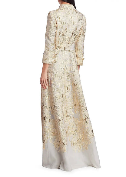 Metallic Shirt Waist Organza Gown