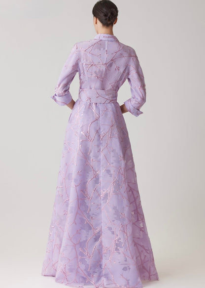 Metallic Organza Shirtwaist Gown