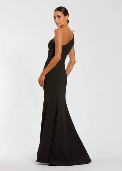 Crepe One Shoulder Mermaid Gown with 3D Flower