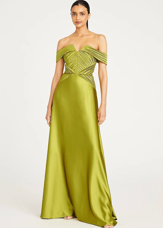 Venus Off Shoulder Draped Gown