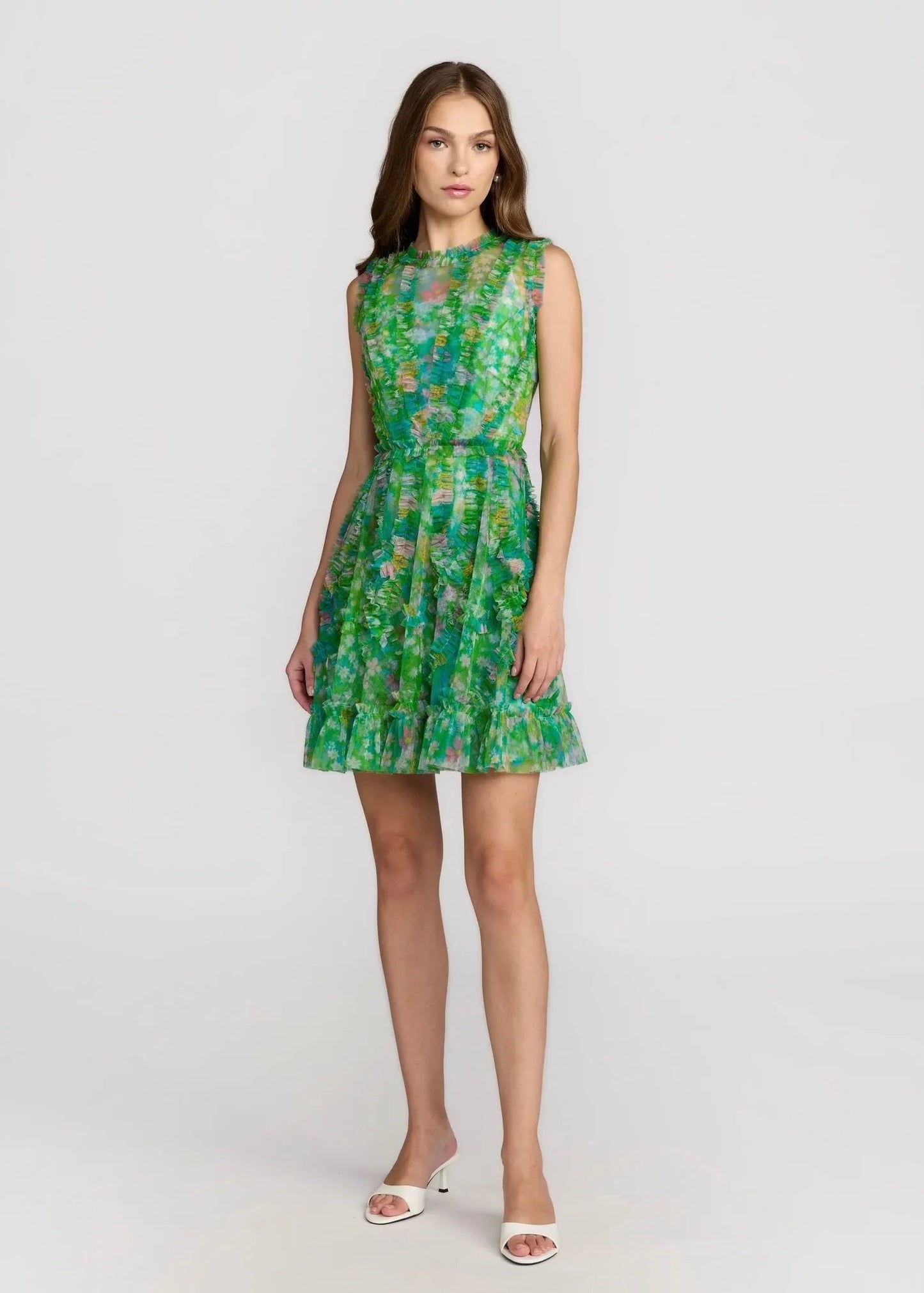 Micro Ruffle Floral A-Line Mini Dress