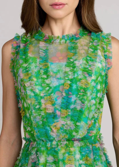 Micro Ruffle Floral A-Line Mini Dress