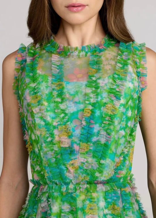 Micro Ruffle Floral A-Line Mini Dress