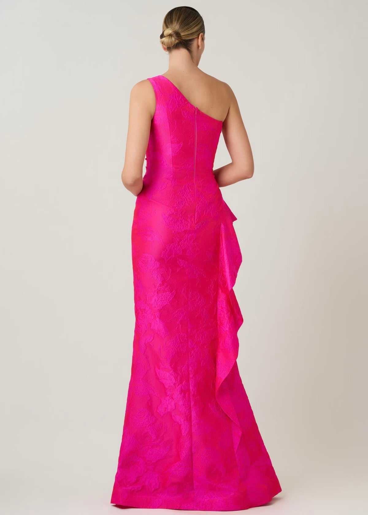 One Shoulder Side Ruffle Gown