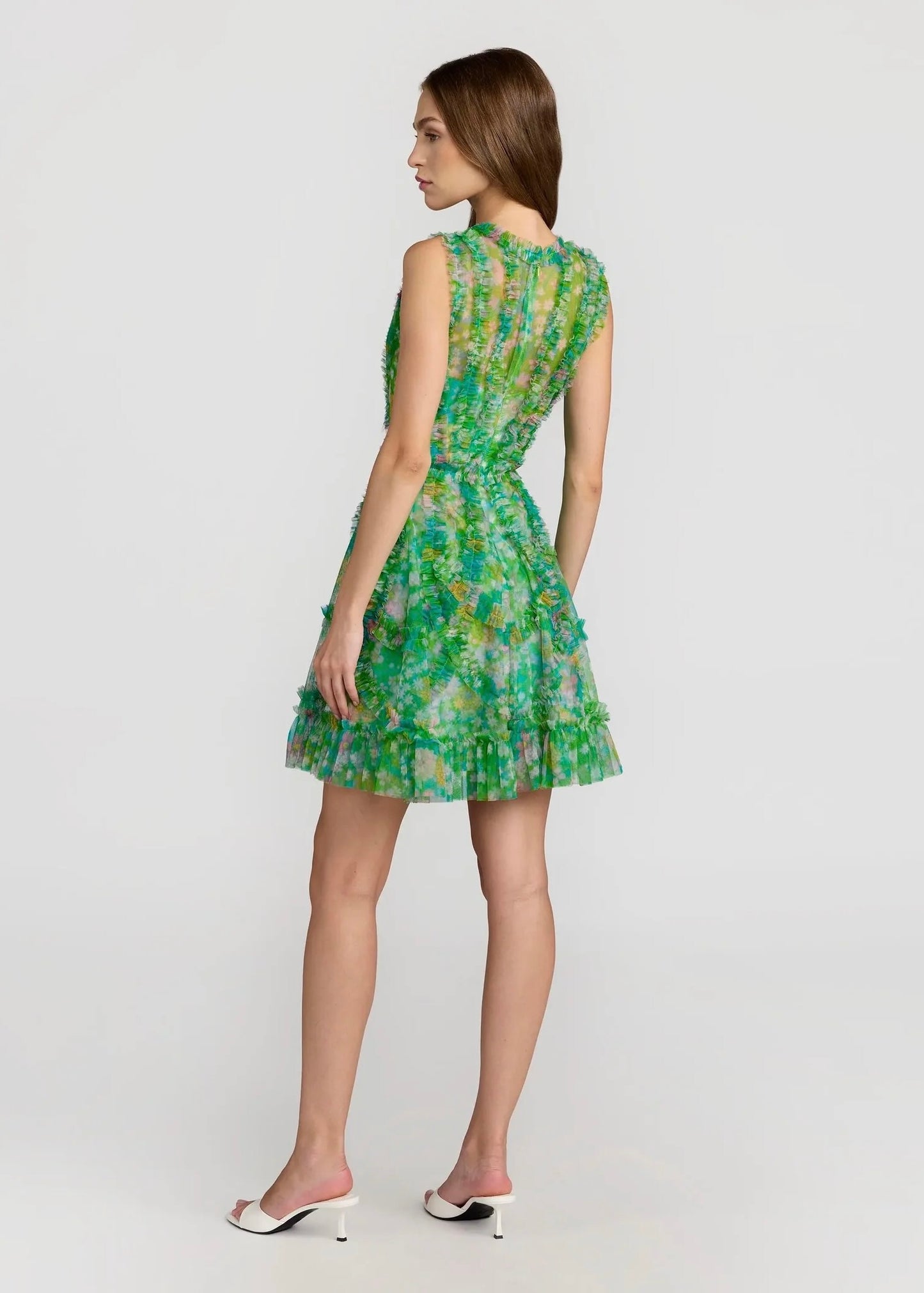 Micro Ruffle Floral A-Line Mini Dress